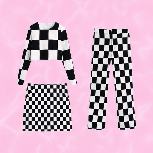 y2k-kawaii-fashion-Checkered Set--Pinky Dollz