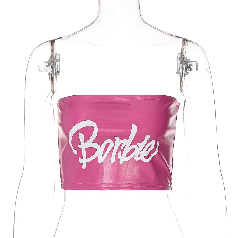 y2k-kawaii-fashion-Barbie Leather Tube Top--Pinky Dollz