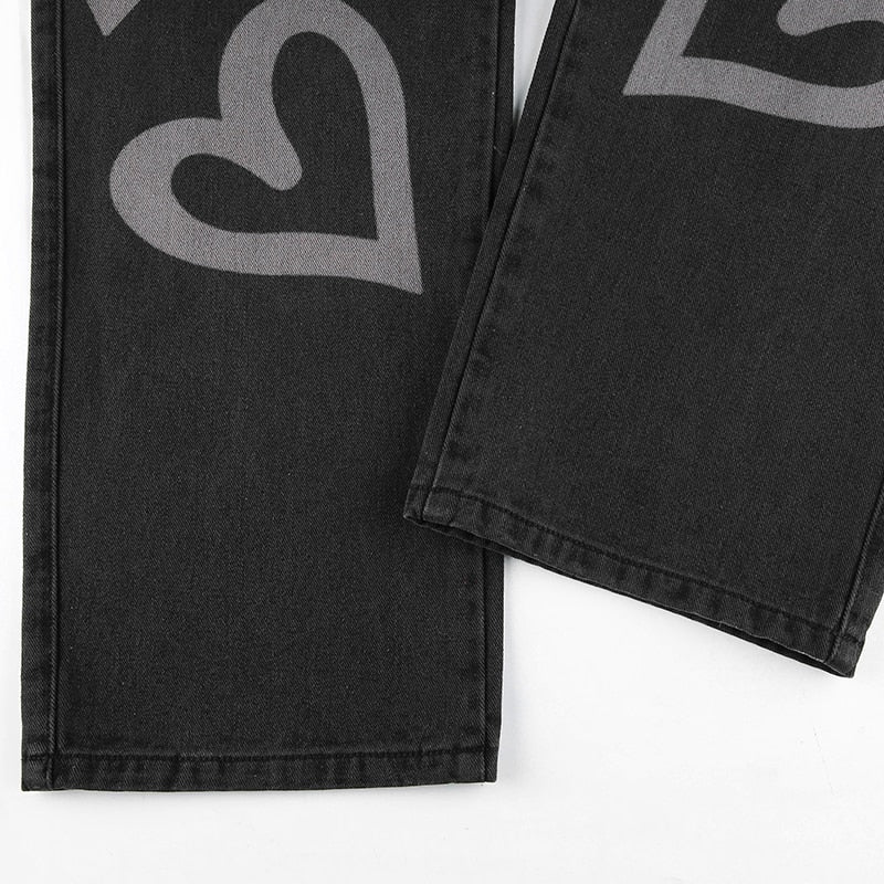 y2k-kawaii-fashion-Heart Printed Jeans--Pinky Dollz
