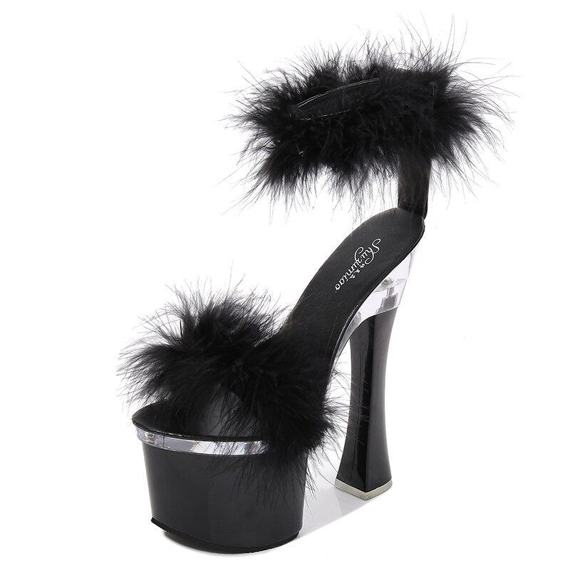 y2k-kawaii-fashion-Fluffy Platform Heel Sandal-Black 17cm-34-Pinky Dollz