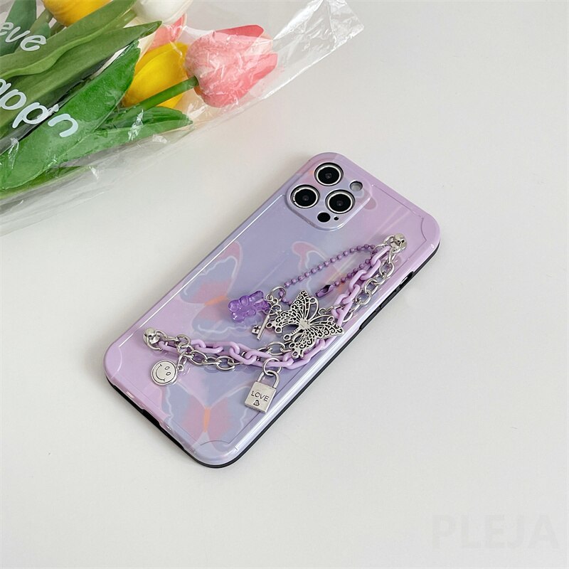 y2k-kawaii-fashion-Butterfly Pendant Chain iPhone Case--Pinky Dollz