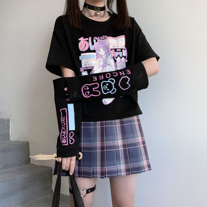 y2k-kawaii-fashion-Y2K Anime Top-Black-S-Pinky Dollz