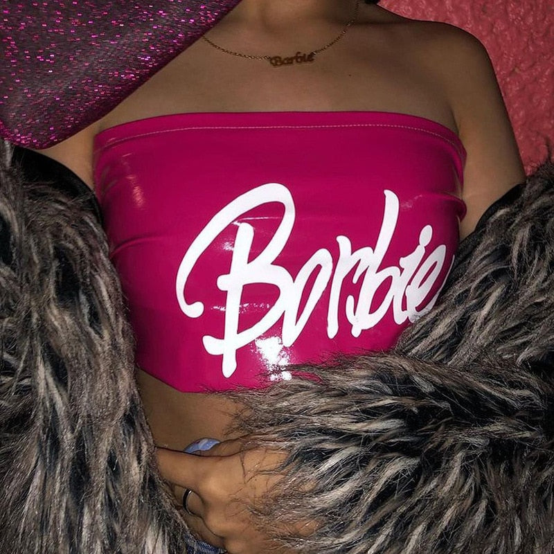 y2k-kawaii-fashion-Barbie Leather Tube Top--Pinky Dollz