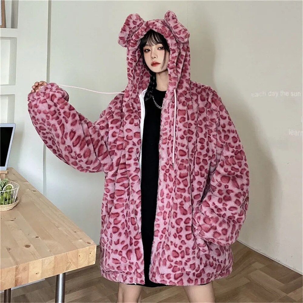 y2k-kawaii-fashion-Oversized Leopard Print Pullover--Pinky Dollz