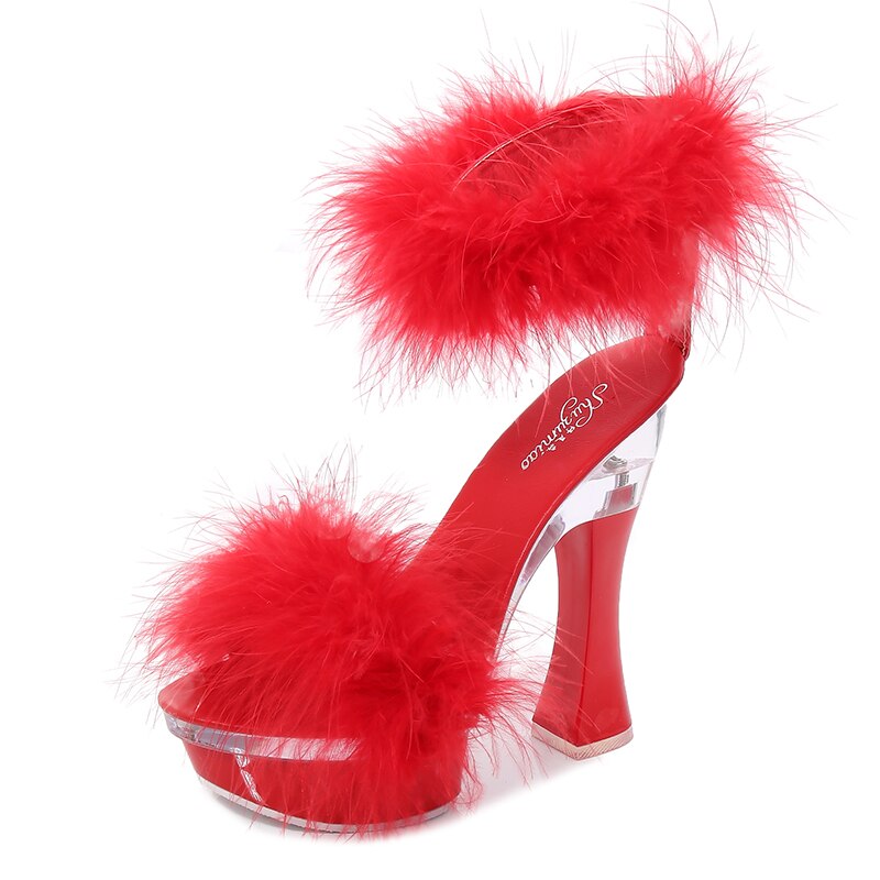y2k-kawaii-fashion-Fluffy Platform Heel Sandal-Red 14cm-34-Pinky Dollz