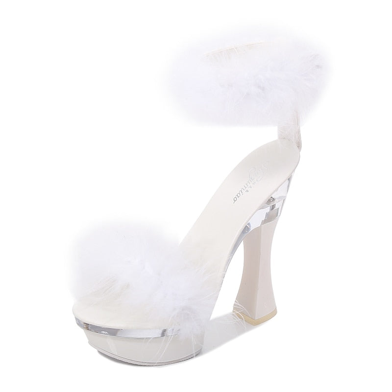 y2k-kawaii-fashion-Fluffy Platform Heel Sandal-White 14cm-34-Pinky Dollz