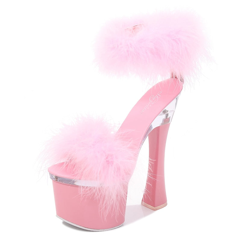 y2k-kawaii-fashion-Fluffy Platform Heel Sandal-Pink 17cm-34-Pinky Dollz