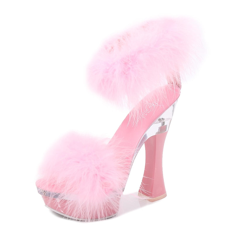 y2k-kawaii-fashion-Fluffy Platform Heel Sandal-Pink 14cm-34-Pinky Dollz