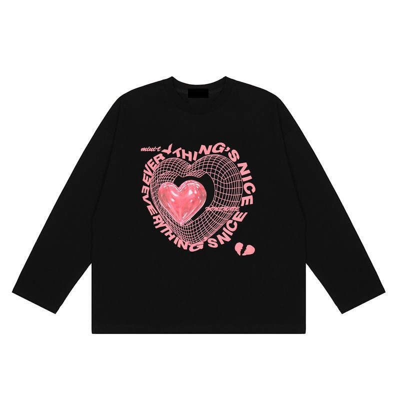y2k-kawaii-fashion-Everything's Nice Heart Long Sleeve Top-Black-M-Pinky Dollz