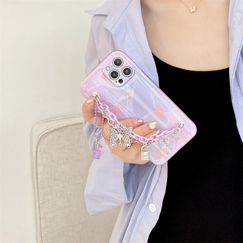 y2k-kawaii-fashion-Butterfly Pendant Chain iPhone Case--Pinky Dollz