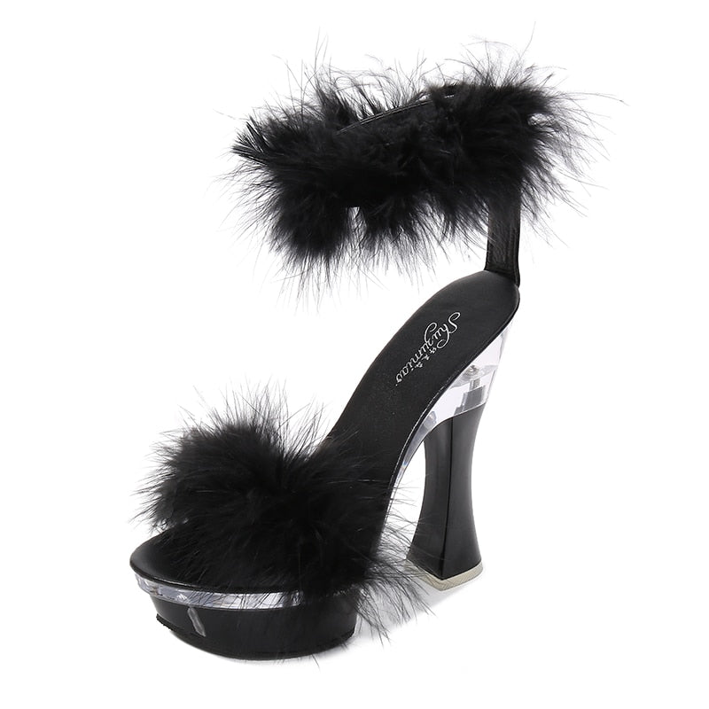 y2k-kawaii-fashion-Fluffy Platform Heel Sandal-Black 14cm-34-Pinky Dollz
