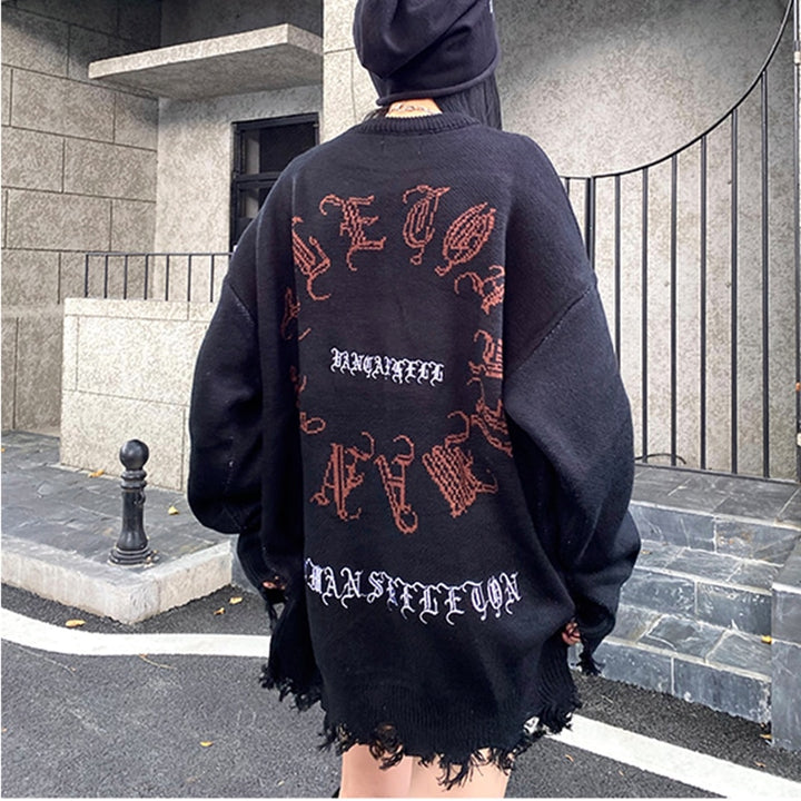 y2k-kawaii-fashion-Y2K Skeleton Oversized Knitted Pullover-Pinky Dollz