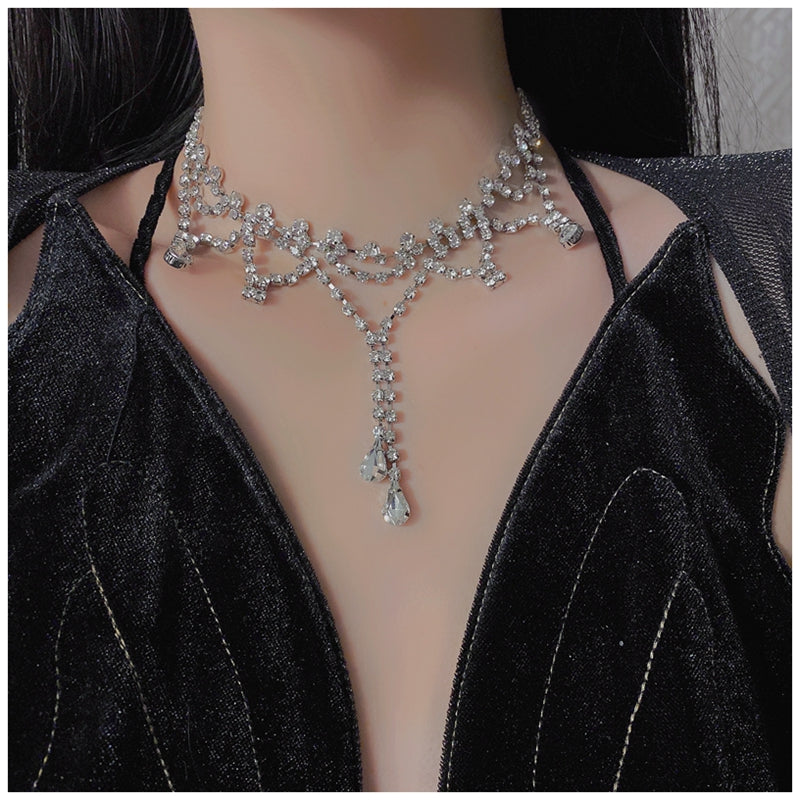 y2k-kawaii-fashion-Glam Rhinestone Necklace-Silver-Pinky Dollz