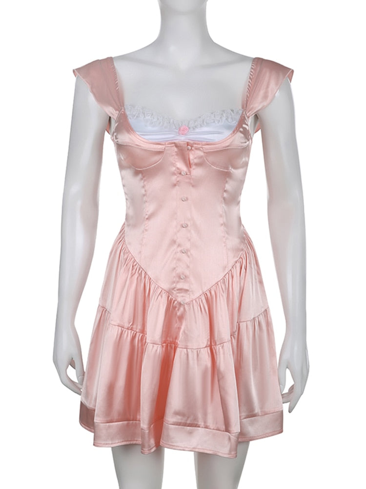 y2k-kawaii-fashion-Pink A-line Mini Dress--Pinky Dollz