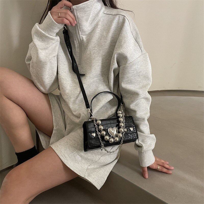 y2k-kawaii-fashion-Mini Metal Beaded Chain Bag--Pinky Dollz