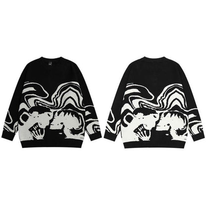 y2k-kawaii-fashion-Illusion Graphic Knit Sweater-Black-M-Pinky Dollz