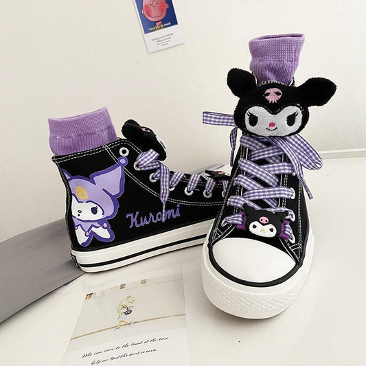 y2k-kawaii-fashion-Kuromi Canvas Shoes--Pinky Dollz