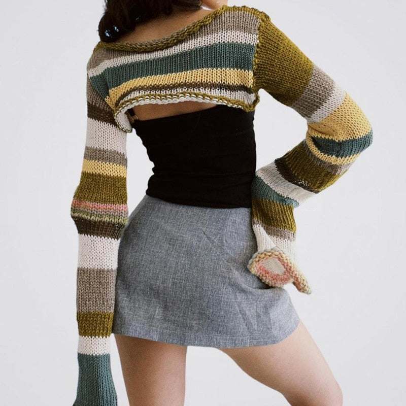 y2k-kawaii-fashion-Stripe Crop Knit--Pinky Dollz