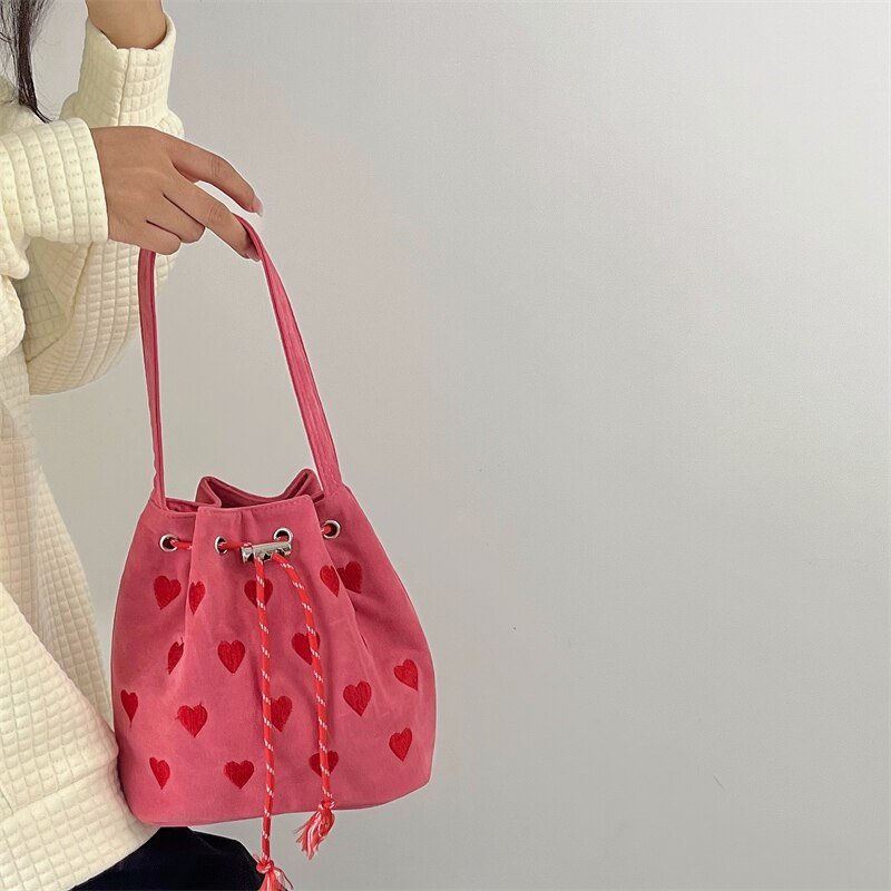 y2k-kawaii-fashion-Mini Hearts Bucket Handbag-Rose-Pinky Dollz