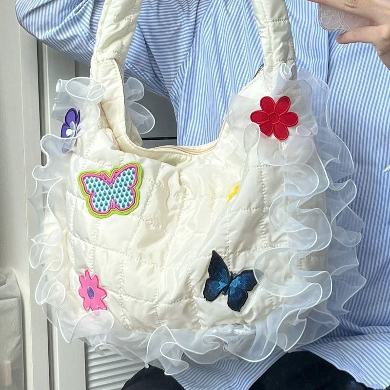 y2k-kawaii-fashion-Embroidered Butterfly Shoulder Bags--Pinky Dollz