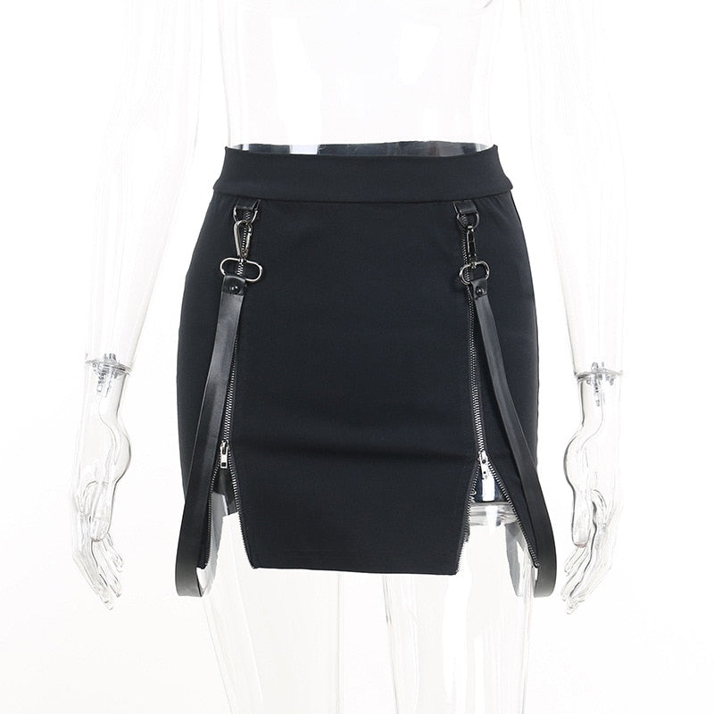 y2k-kawaii-fashion-Black Zip Skirt-Pinky Dollz