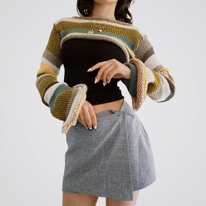 y2k-kawaii-fashion-Stripe Crop Knit--Pinky Dollz