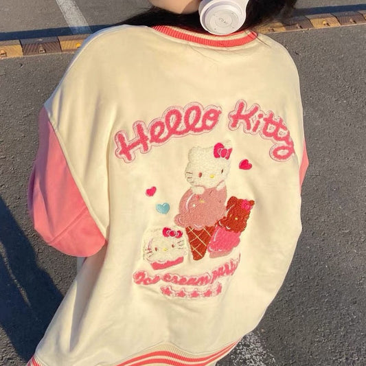 y2k-kawaii-fashion-Hello Kitty Bomber Jacket--Pinky Dollz