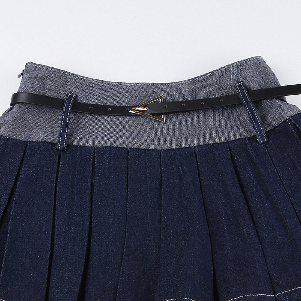 y2k-kawaii-fashion-Y2K Denim Low Waist Pleated Skirt--Pinky Dollz