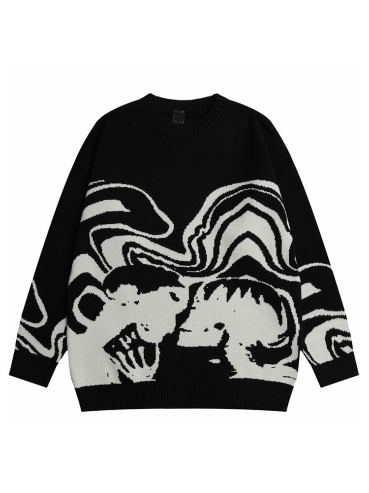 y2k-kawaii-fashion-Illusion Graphic Knit Sweater--Pinky Dollz