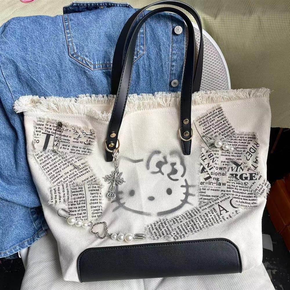 y2k-kawaii-fashion-Hello Kitty Canvas Shoulder Bag--Pinky Dollz