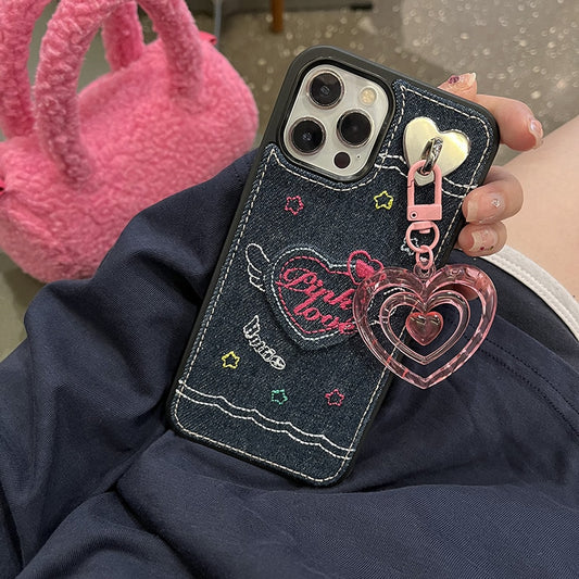 y2k-kawaii-fashion-Denim Pink Love iPhone Case--Pinky Dollz