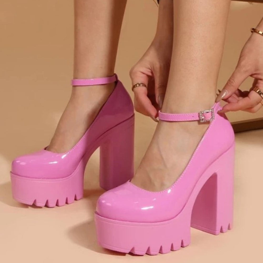 y2k-kawaii-fashion-Chunky Mary Jane Ankle Strap Platform Heels--Pinky Dollz