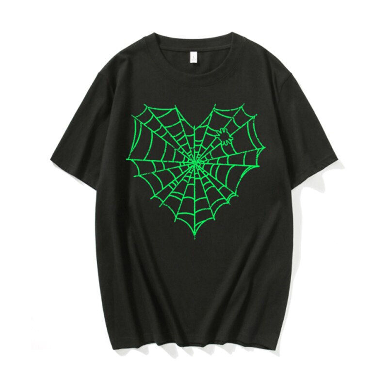 y2k-kawaii-fashion-Heart Web T Shirt-Black Green-M-Pinky Dollz