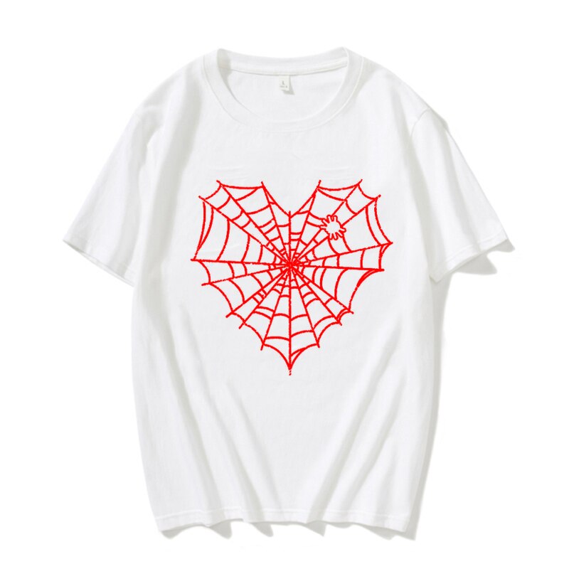 y2k-kawaii-fashion-Heart Web T Shirt-White Red-M-Pinky Dollz