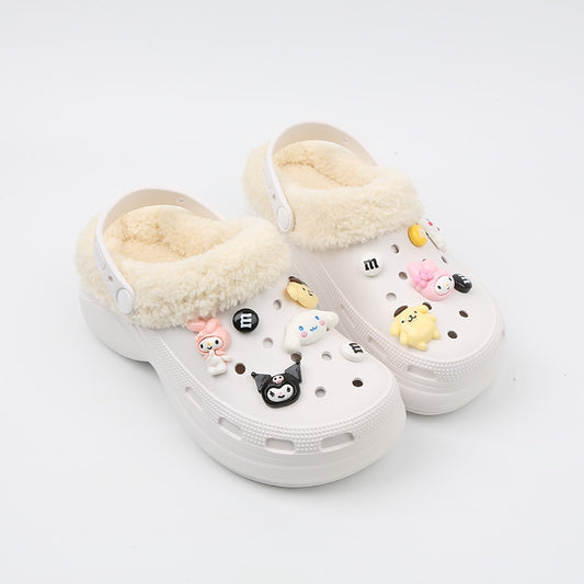 y2k-kawaii-fashion-Sanrio Plush Croc Slippers-White - Sanrio Family-36-Pinky Dollz