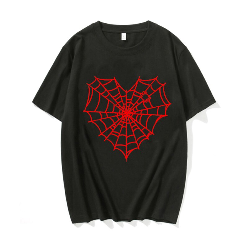 y2k-kawaii-fashion-Heart Web T Shirt-Black Red-M-Pinky Dollz