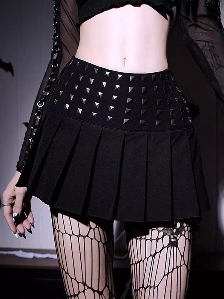 y2k-kawaii-fashion-Grunge Pleated Mini Skirt--Pinky Dollz
