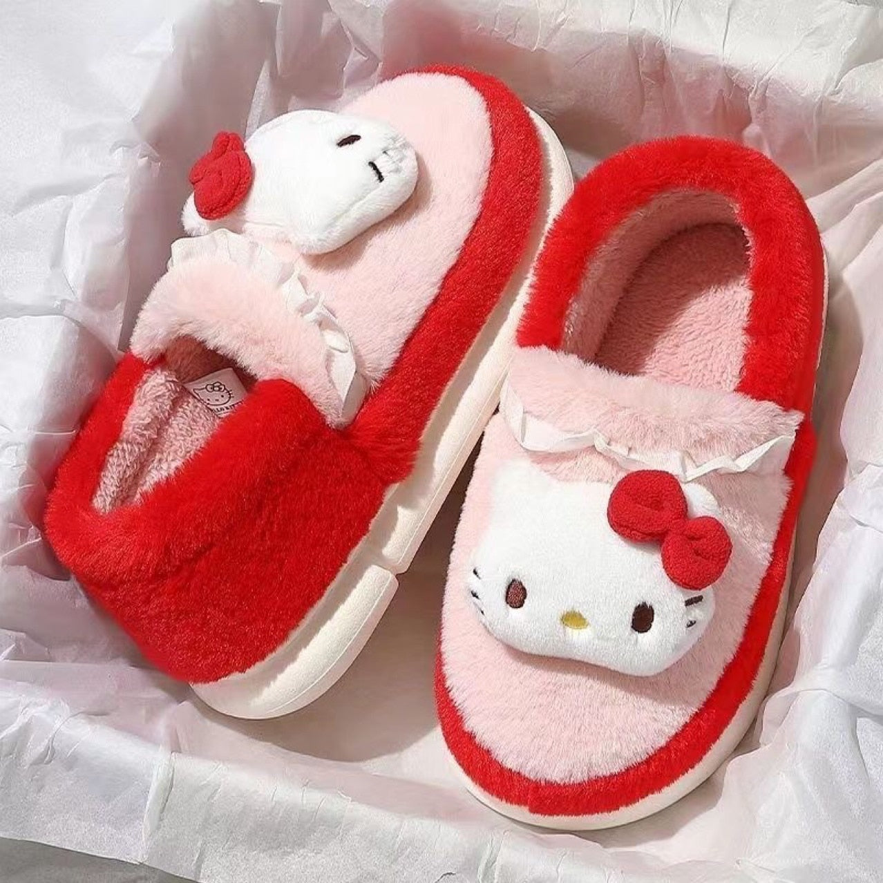 y2k-kawaii-fashion-Sanrio Plushie Slippers-36-37-Hello Kitty-Pinky Dollz