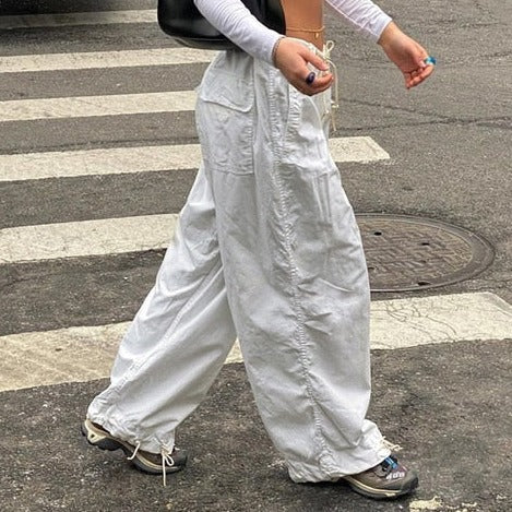 y2k-kawaii-fashion-Baggy Balloon Trouser-White-S-Pinky Dollz