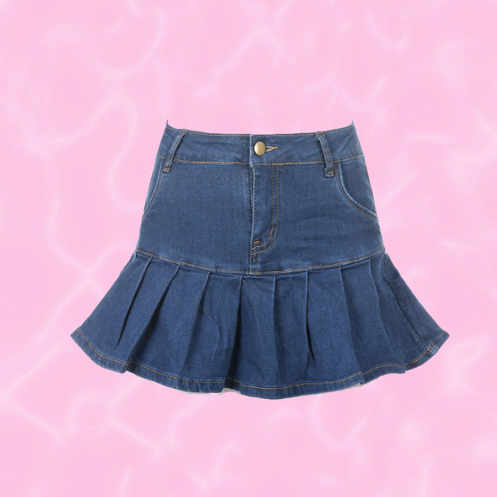 y2k-kawaii-fashion-Classic Denim Mini Skirt--Pinky Dollz