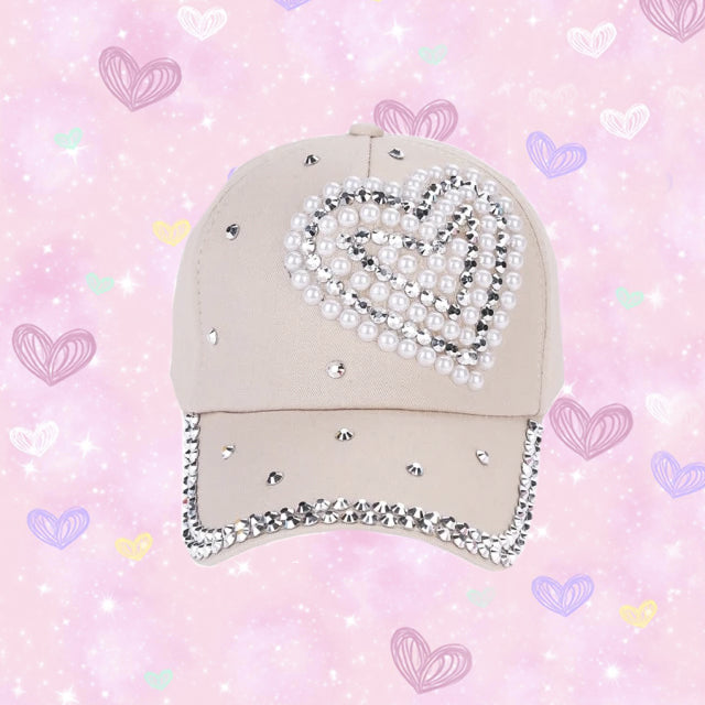 y2k-kawaii-fashion-Heart Pearl Beaded Hat--Pinky Dollz