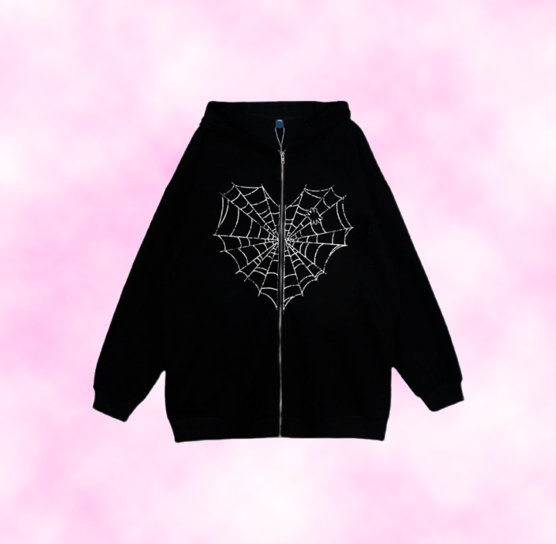 y2k-kawaii-fashion-Heart Web Zip Hoodie--Pinky Dollz