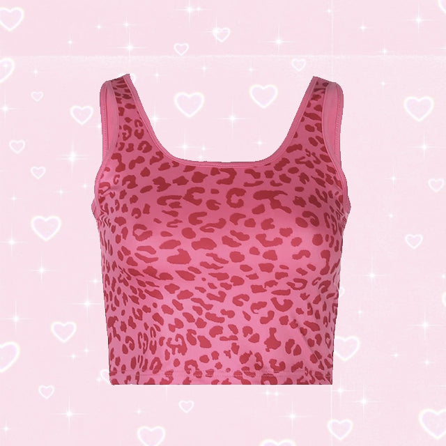 y2k-kawaii-fashion-Pink Leopard Crop Top--Pinky Dollz