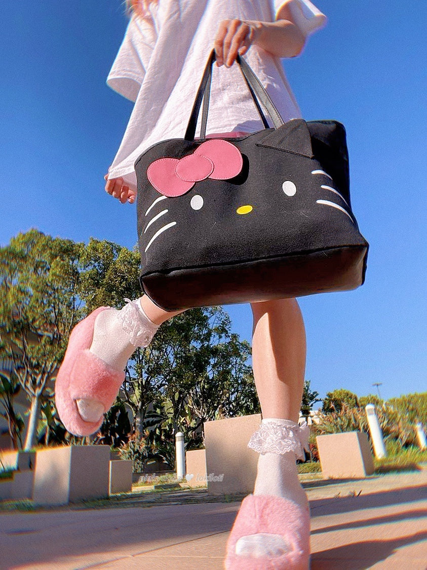 y2k-kawaii-fashion-Canvas Kitty Tote Bag--Pinky Dollz