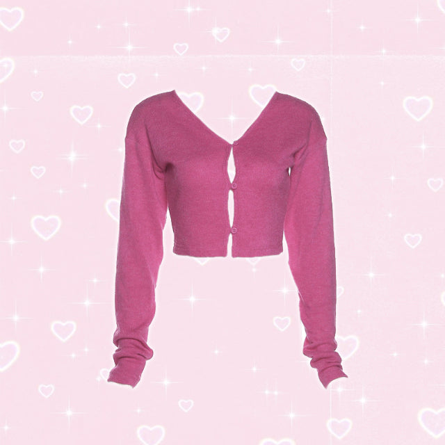y2k-kawaii-fashion-Pink Button Up Cardigan--Pinky Dollz