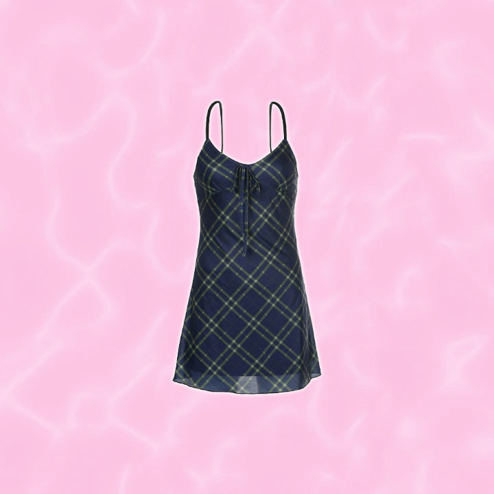 y2k-kawaii-fashion-Plaid Strap Mini Dress--Pinky Dollz