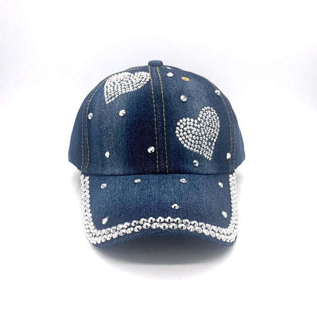 y2k-kawaii-fashion-Heart Rhinestone Hat-Light Denim-55-60cm-Pinky Dollz