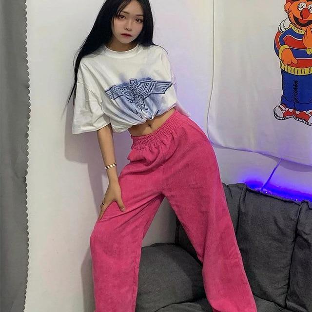 y2k-kawaii-fashion-Plain Pink Trousers--Pinky Dollz