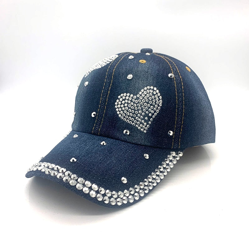 y2k-kawaii-fashion-Heart Rhinestone Hat--Pinky Dollz