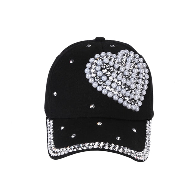 y2k-kawaii-fashion-Heart Pearl Beaded Hat-Black-Pinky Dollz